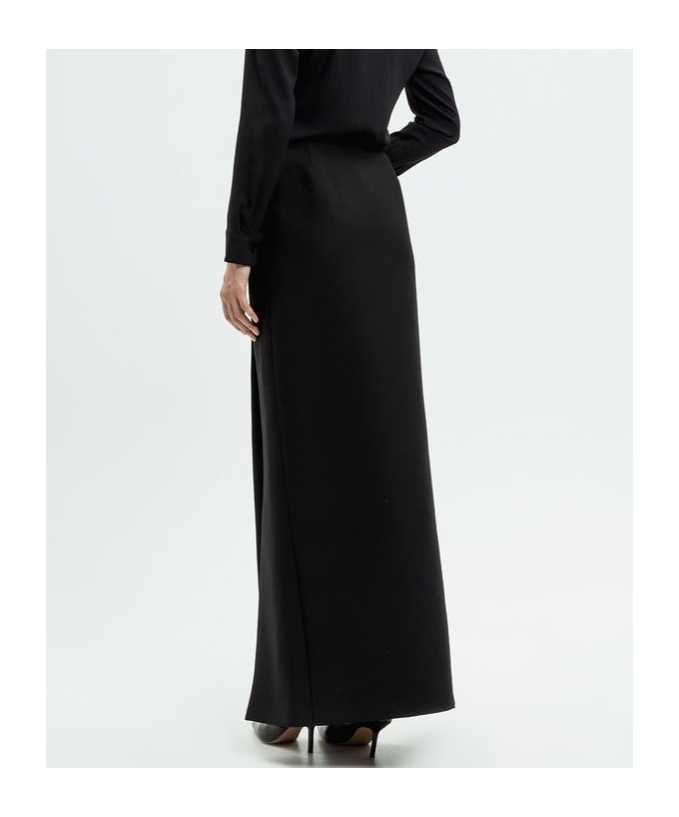 Valentino Crepe Couture Maxi Skirt With Front Slit In Black