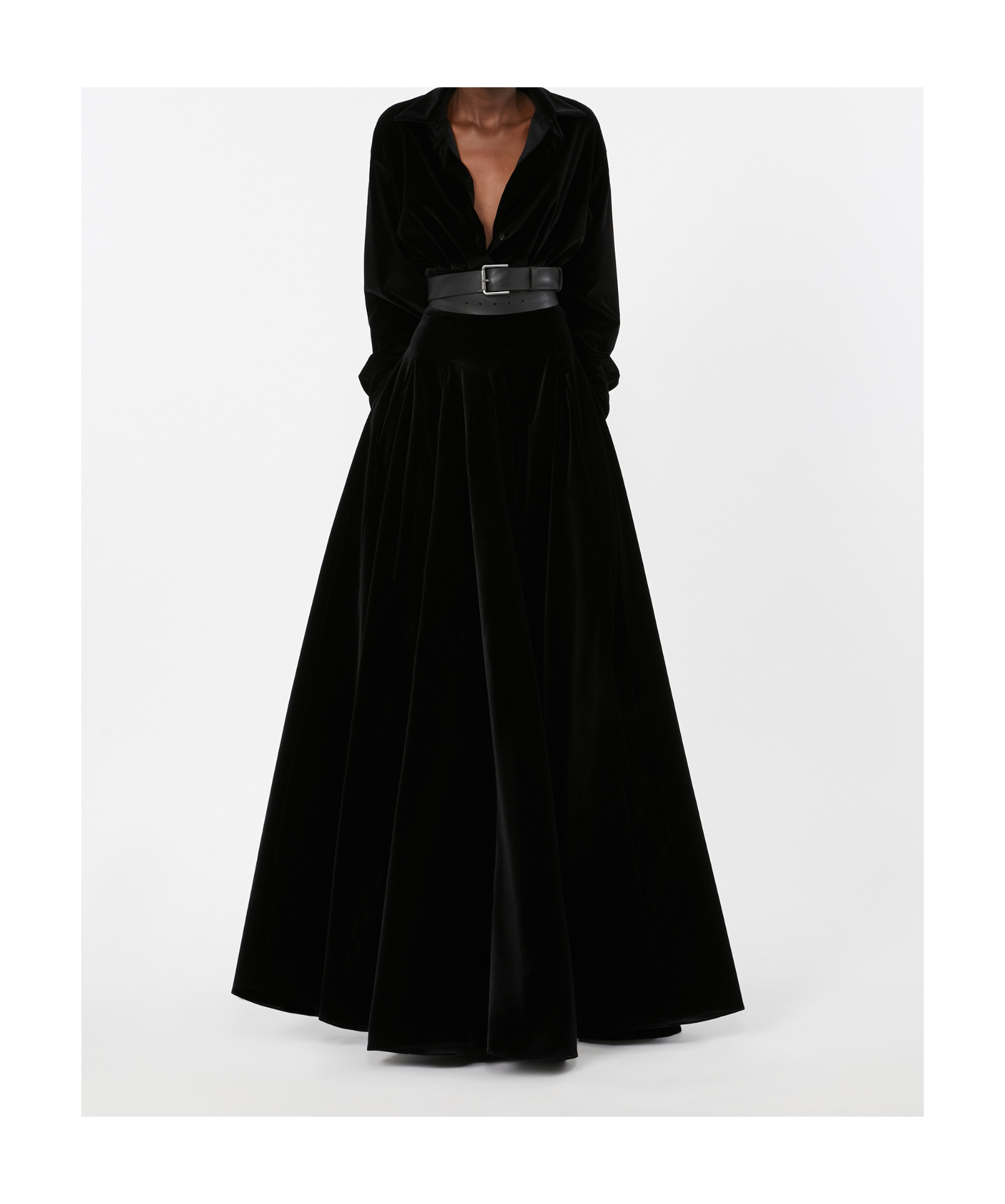 Max Mara Bartolo Pleated Velvet Skirt In Black