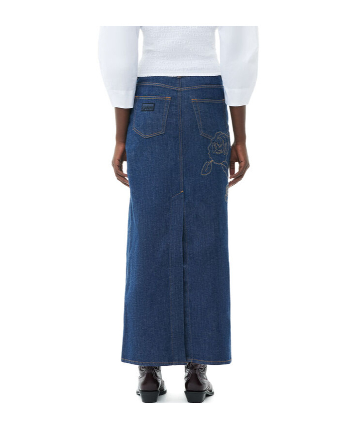GANNI DENIM ROSE MAXI SKIRT 