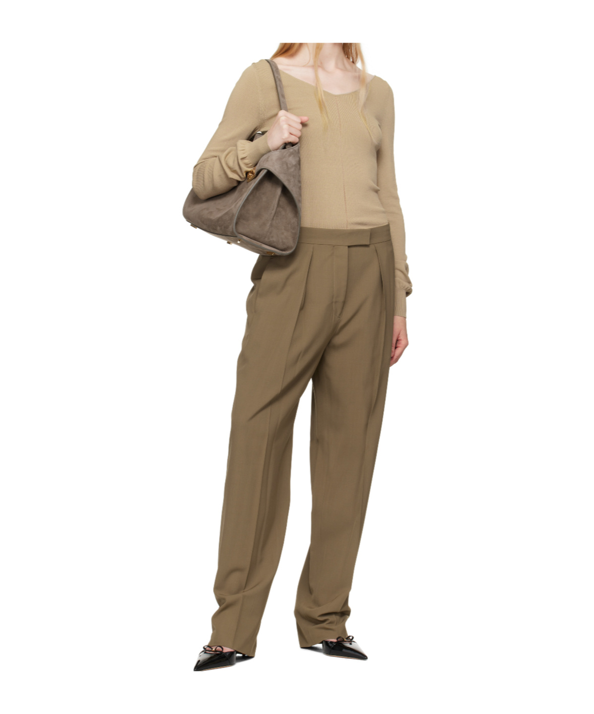 Ferragamo Taupe Inverted Pleats Trousers In Brown