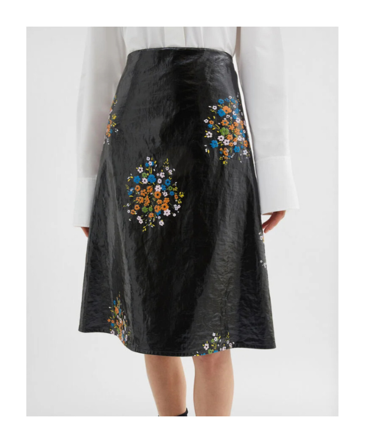 Jil Sander Patent Linen Printed Skirt In Flower Bouquet