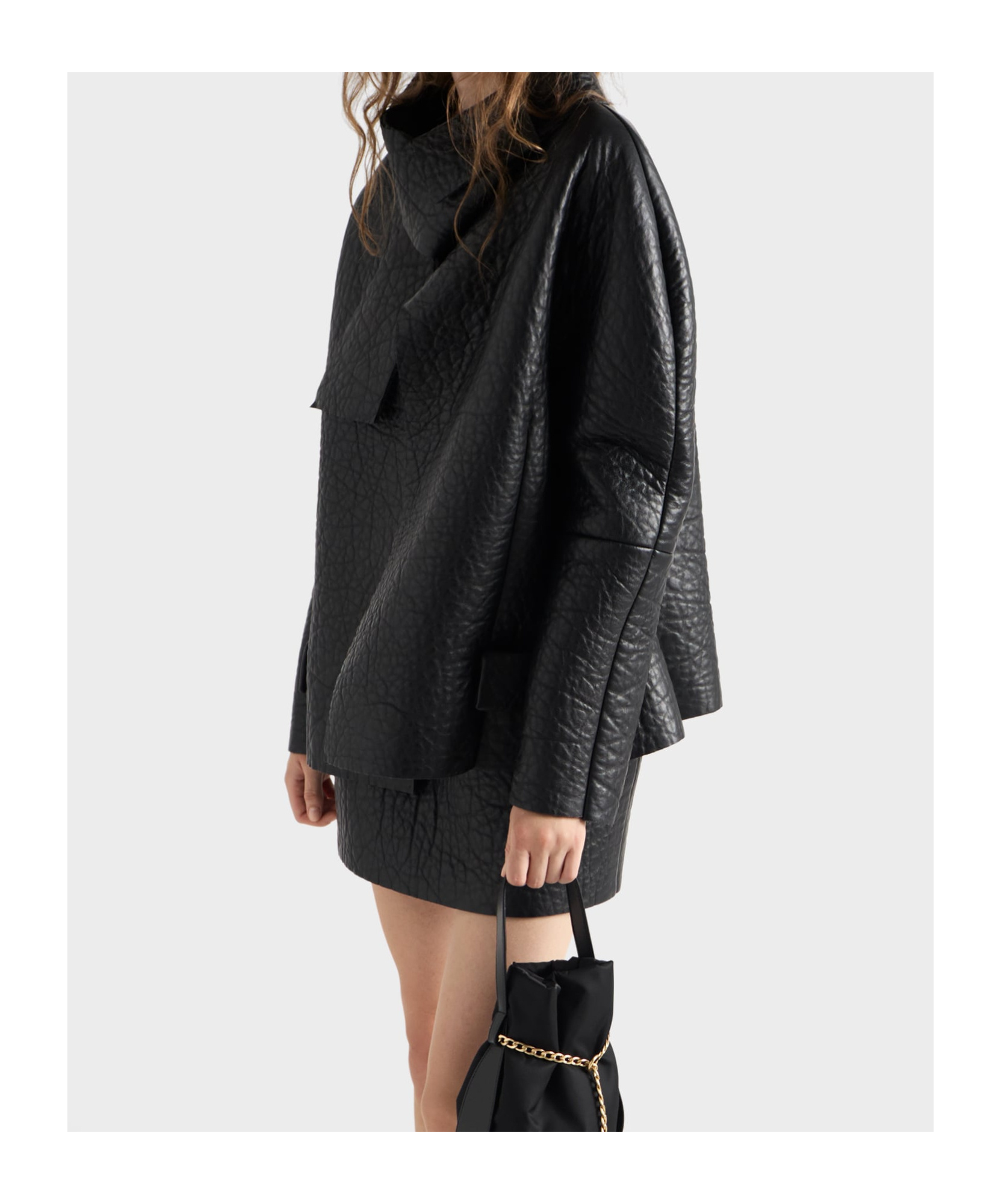 Prada Nappa Leather Jacket With Scarf Collar In Black