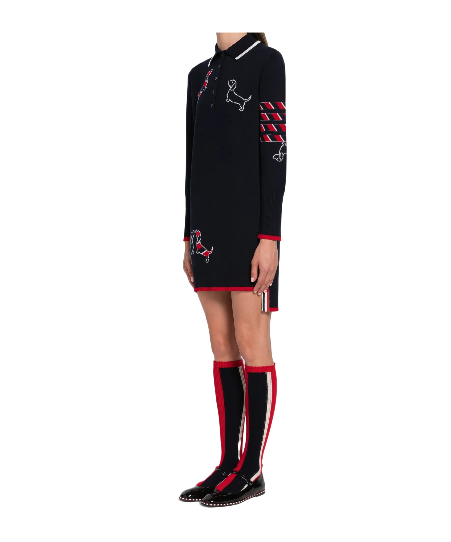 Thom Browne Hector Icon 4-bar Stripe Intarsia-knit Polo Dress In Black