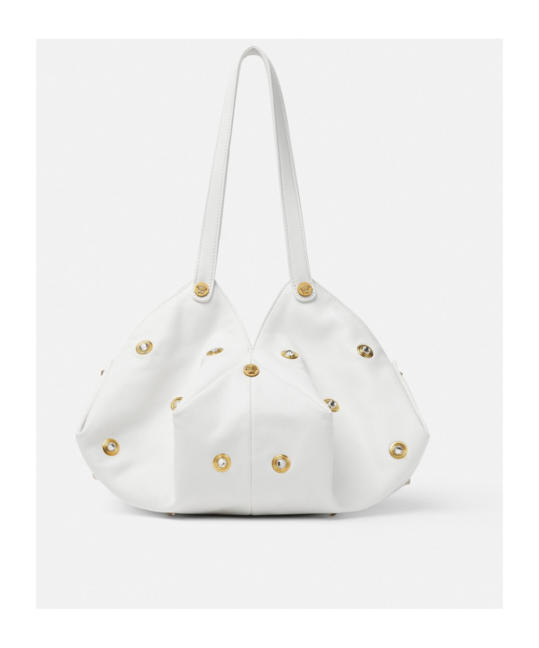 Versace Protea Crystal Stud Leather Shoulder Bag In White
