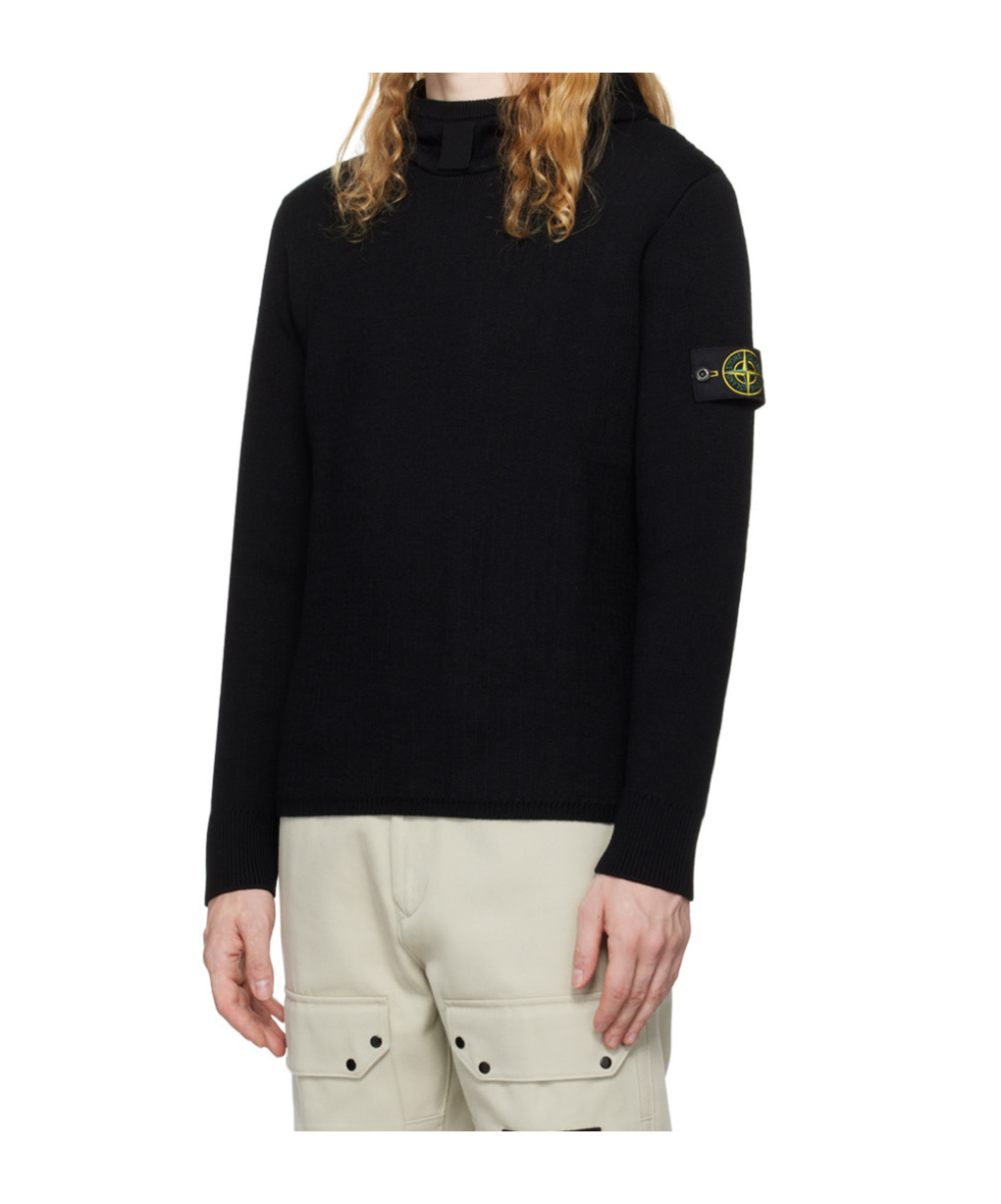 Shop Stone Island Hooded Long-sleeved Sweater In Black