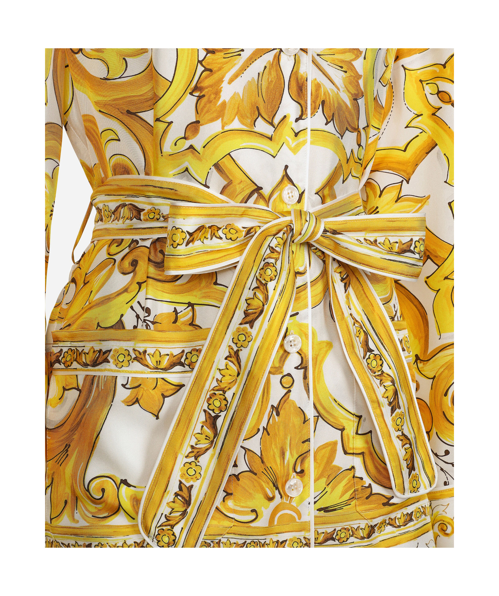Dolce & Gabbana Silk Majolica Print Pyjama Shirt In Yellow
