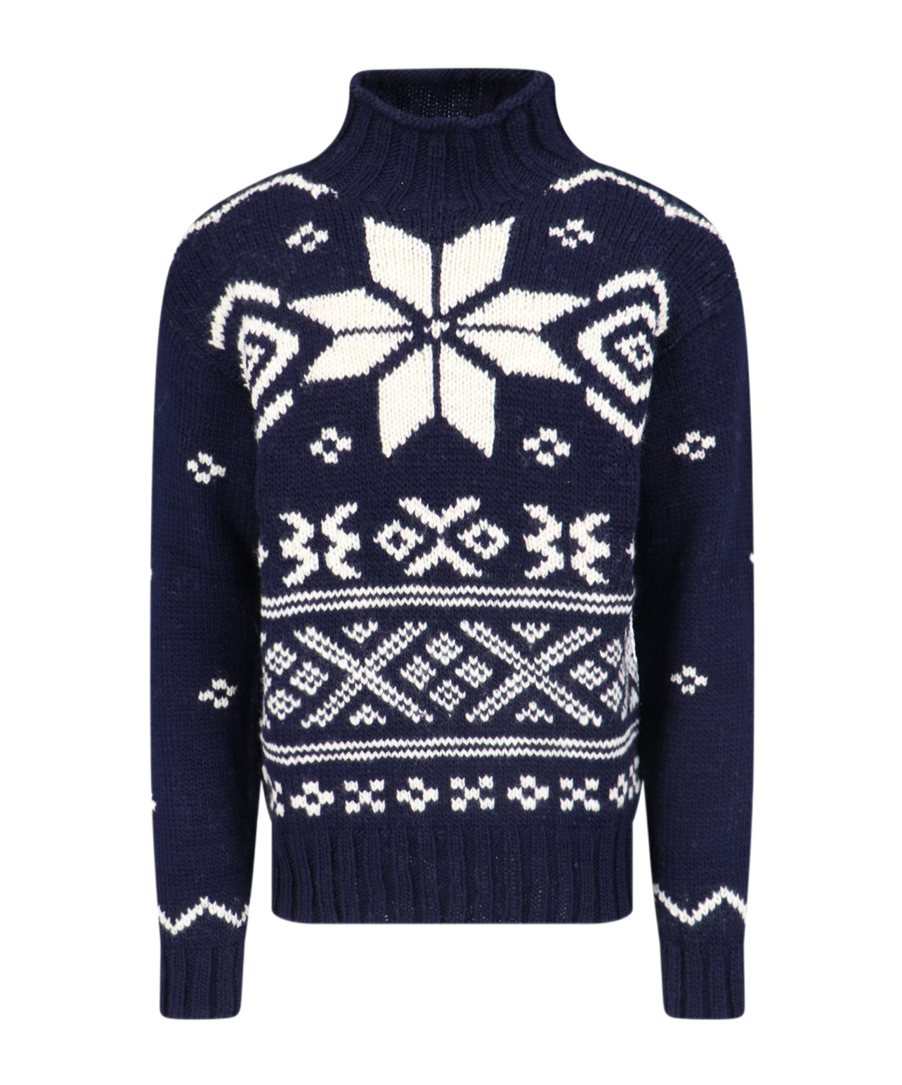 Polo Ralph Lauren Knitted Pattern Crewneck Sweater With Ribbed Finish In Black