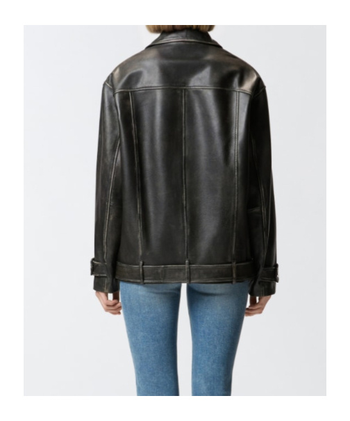 Pinko Leather Jacket With Belted Waist And Pockets In Black