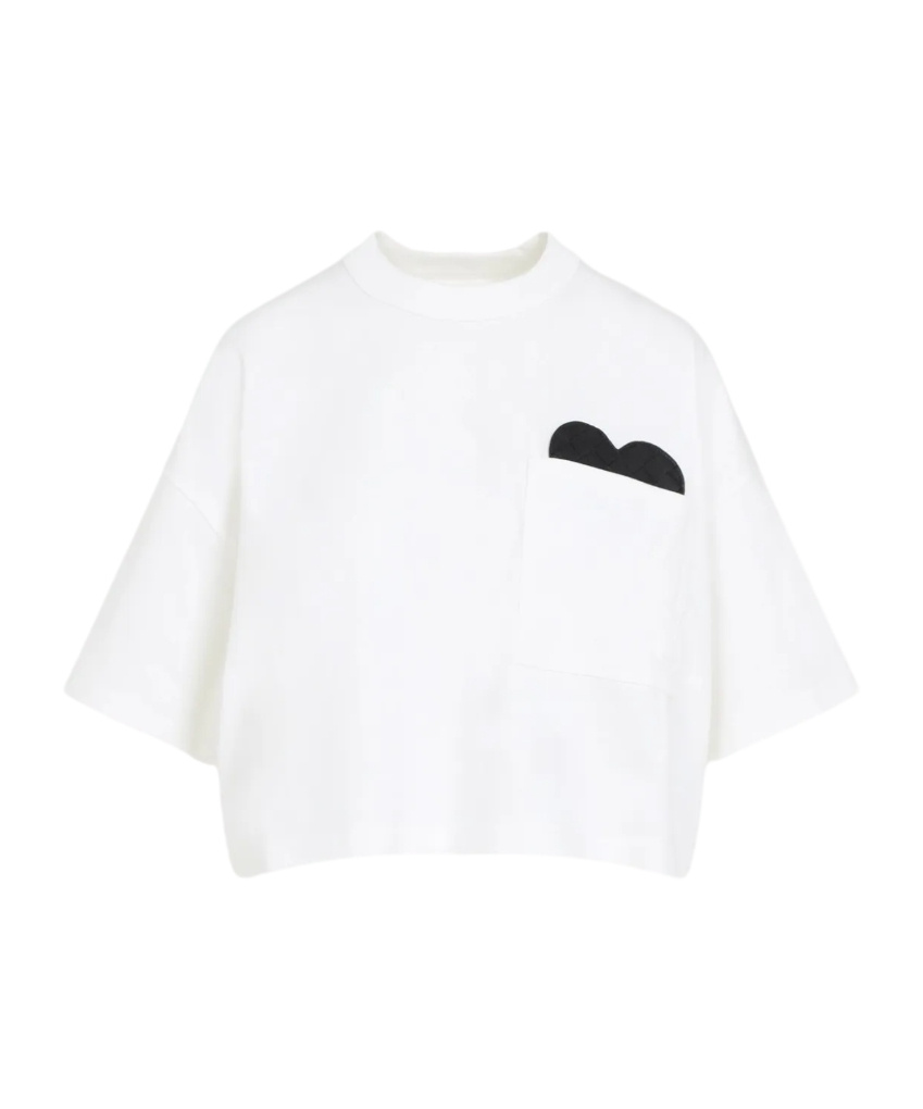 Bottega Veneta White Short-sleeved Crop T-shirt With Heart In Yellow