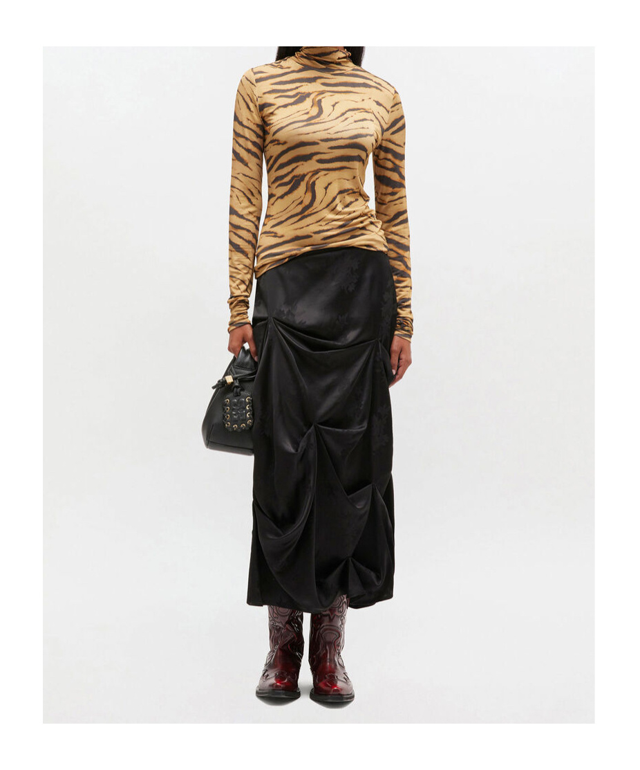 Ganni Tiger Print Long Sleeve Turtleneck Knitwear In Brown