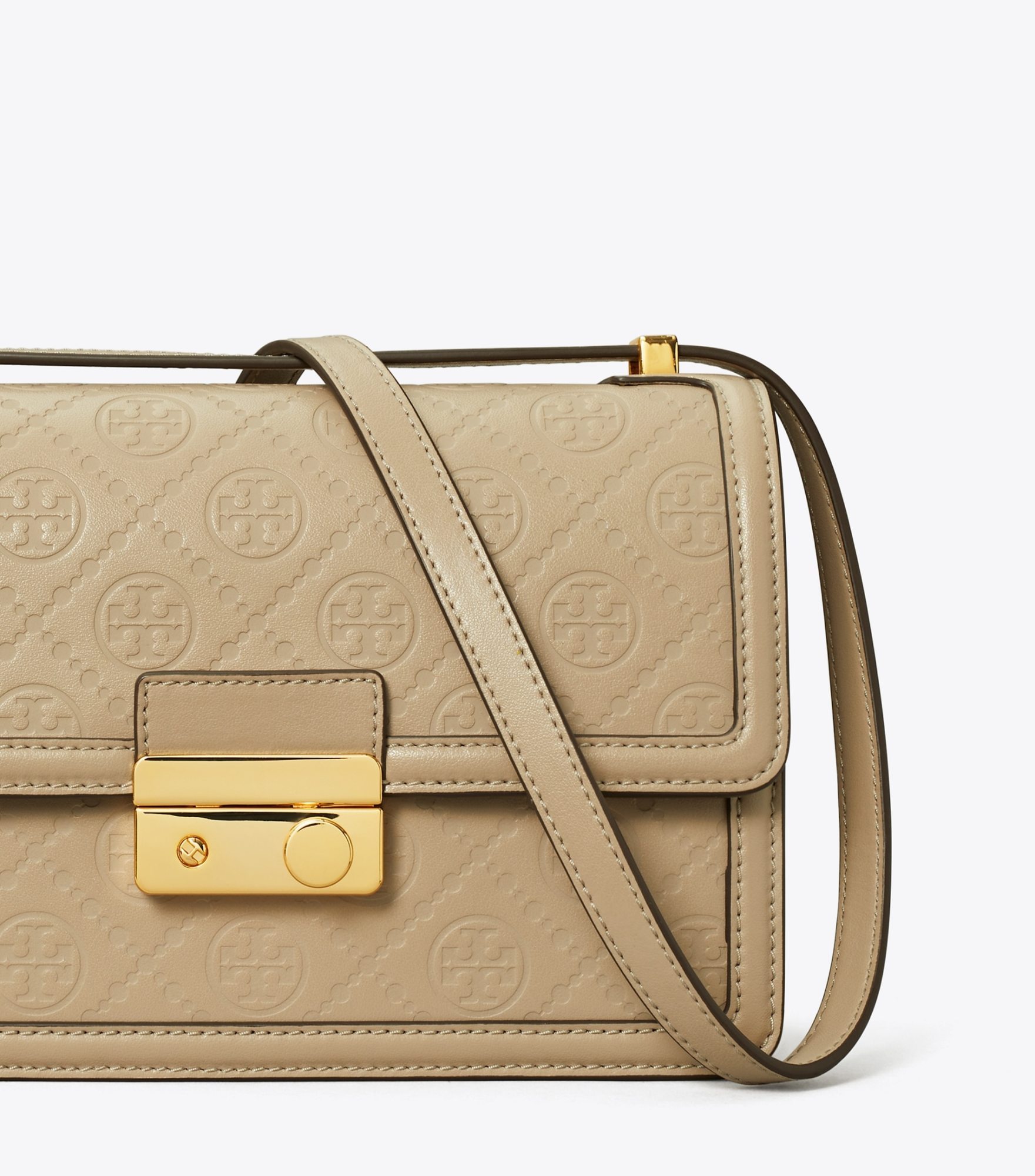 Tory Burch T Monogram Leather Shoulder Bag In Nude