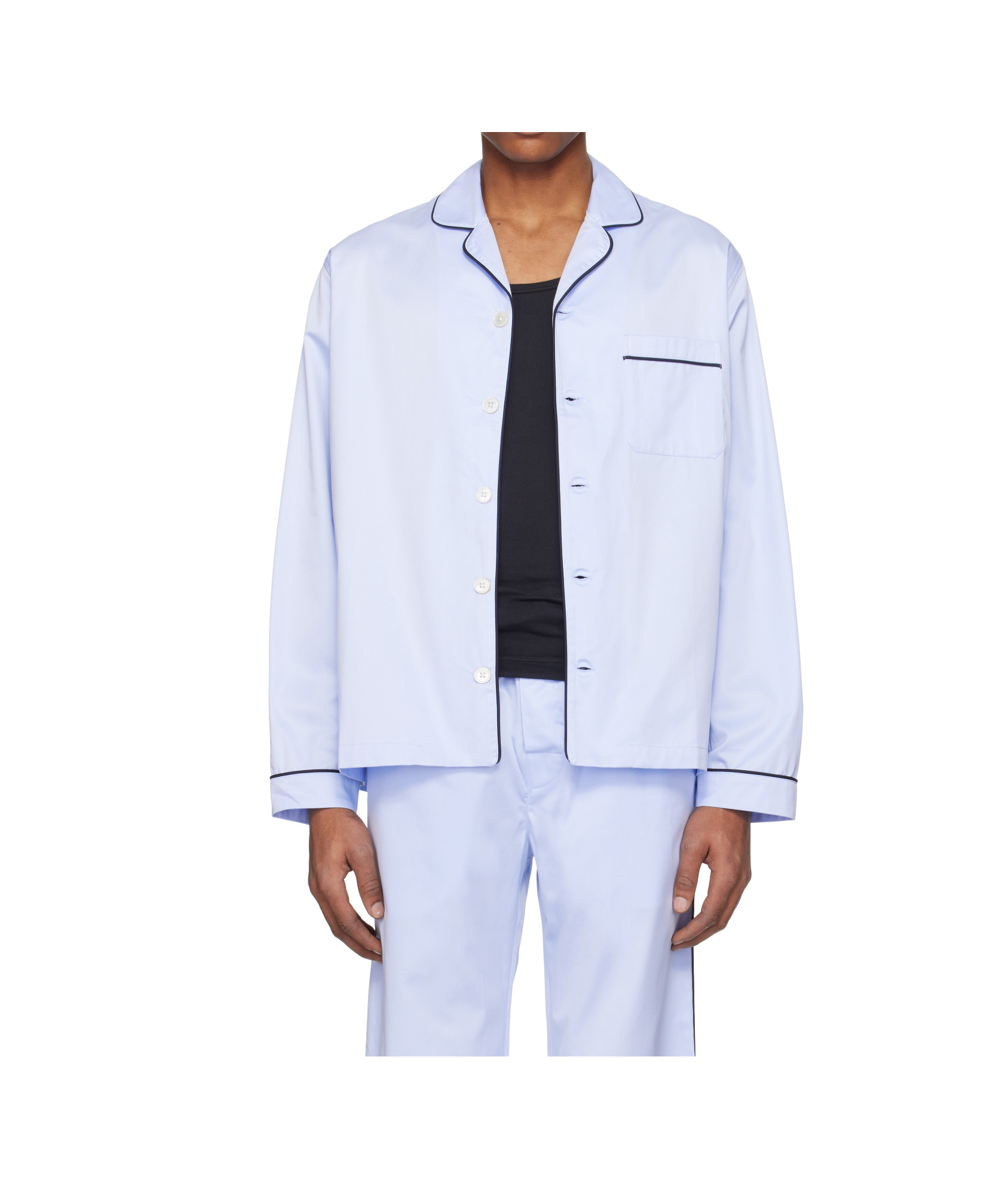 Tekla Blue Sateen Long-sleeved Pyjama Shirt In Blue