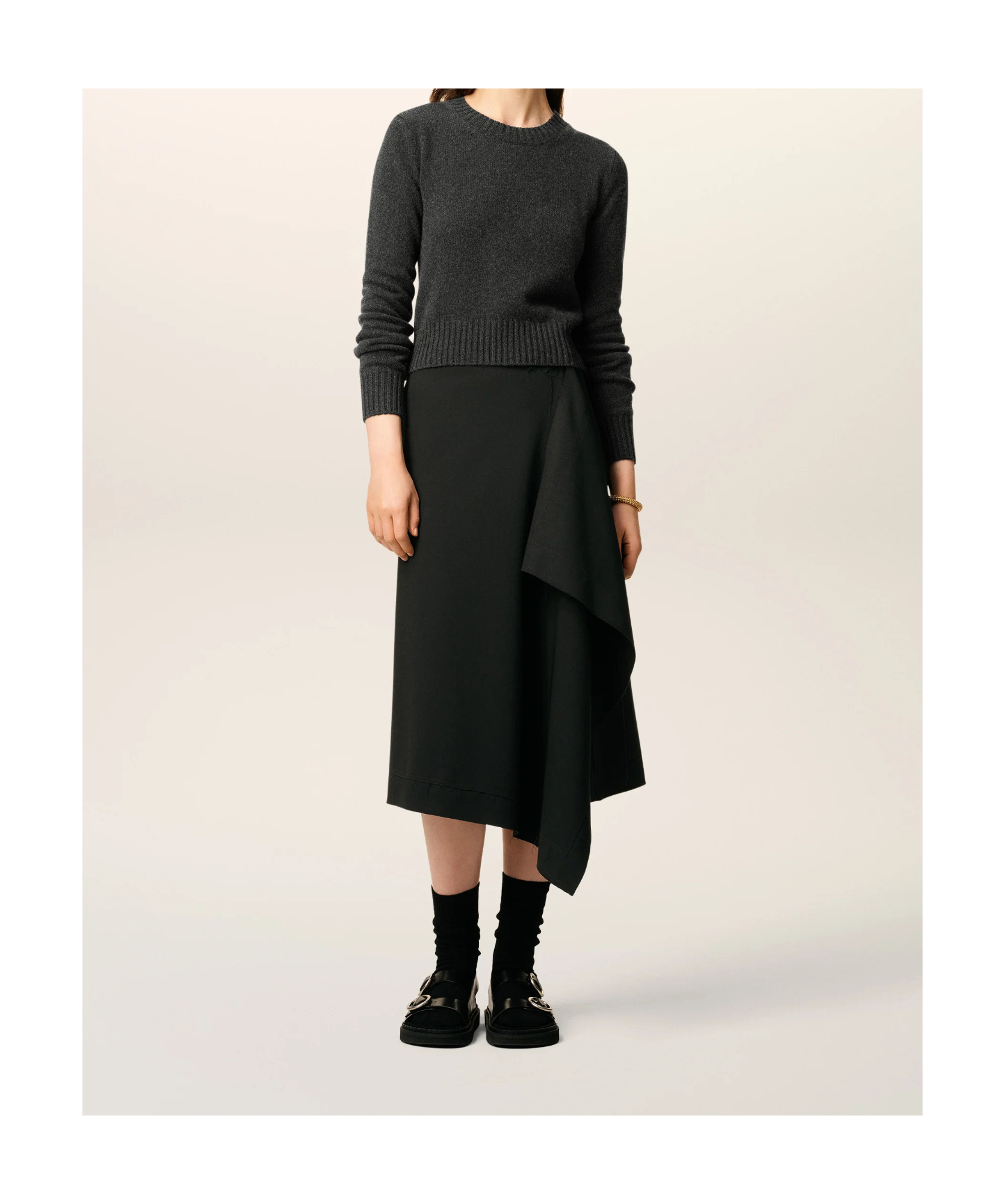 Ami Alexandre Mattiussi Black Cashmere Ami De Coeur Crewneck Sweater Grey In Black