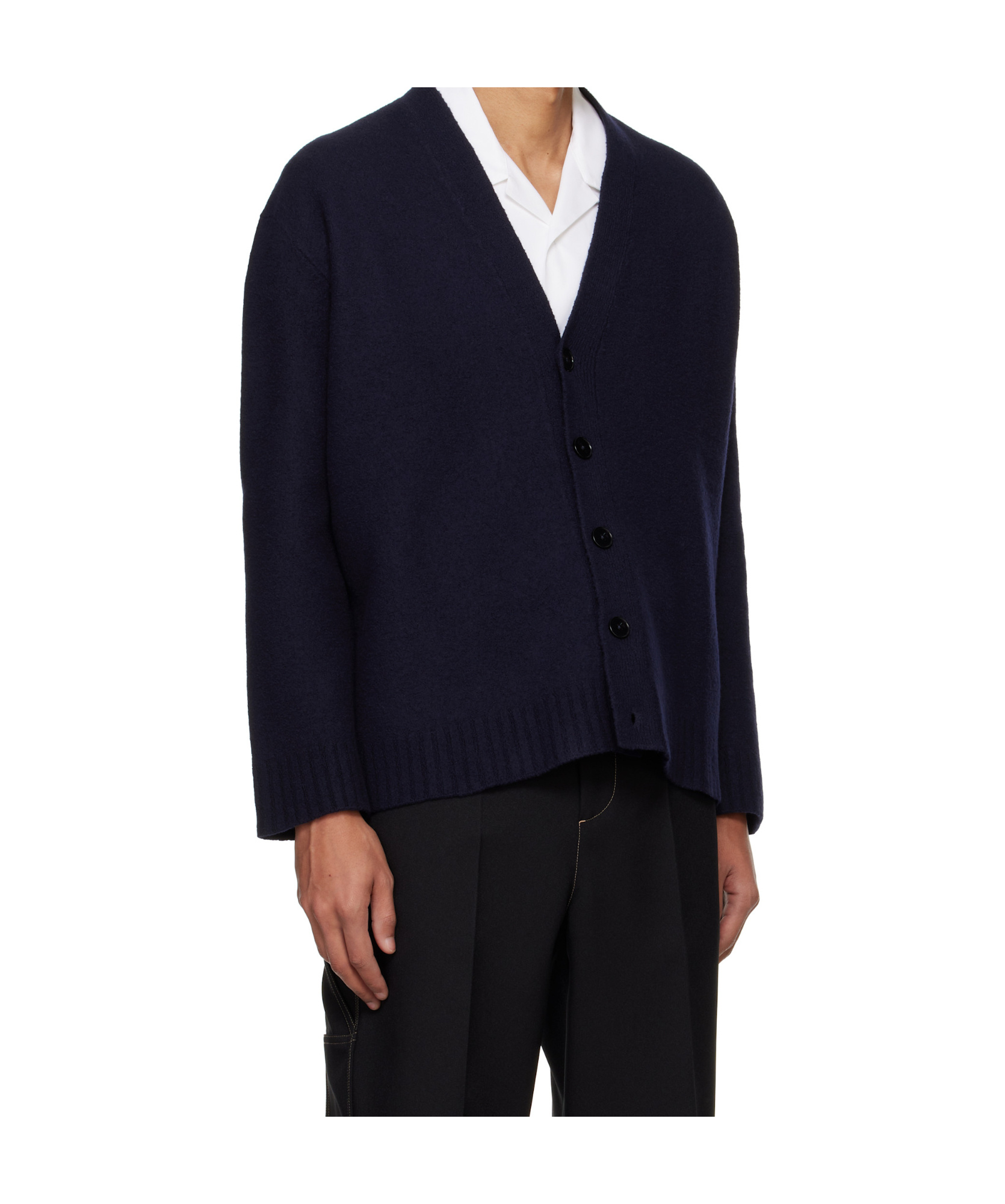 Jil Sander Wool Cardigan Long Sleeves V Neckline In Black
