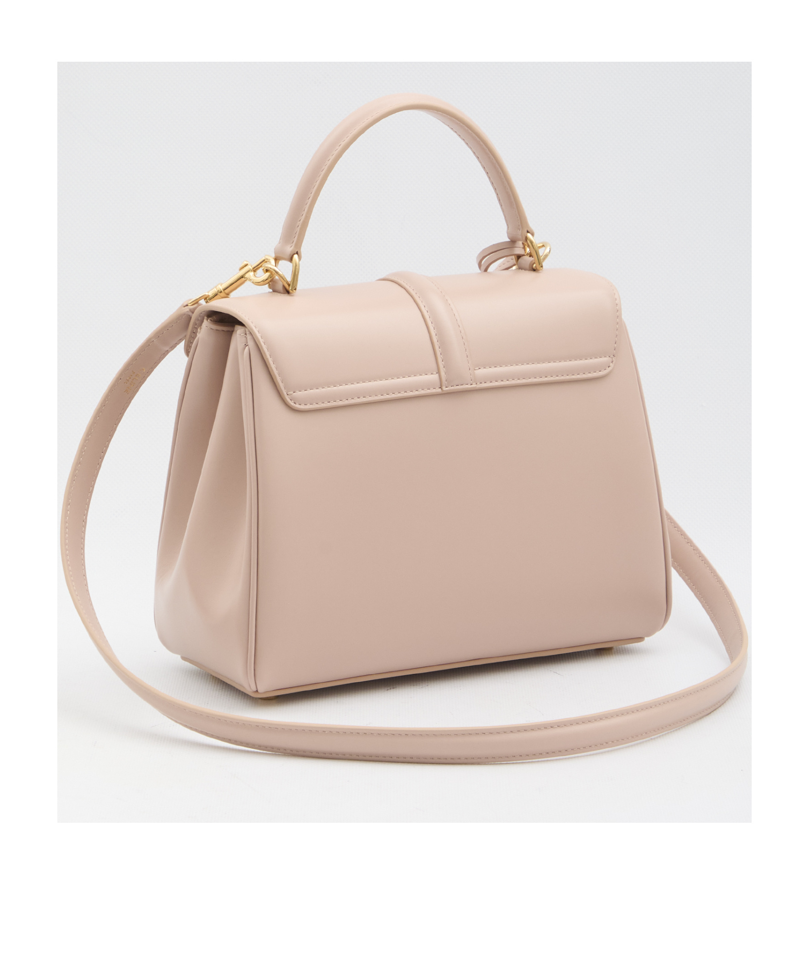 Celine 16 Small Satin Cowhide Leather Shoulder Bag In Nude