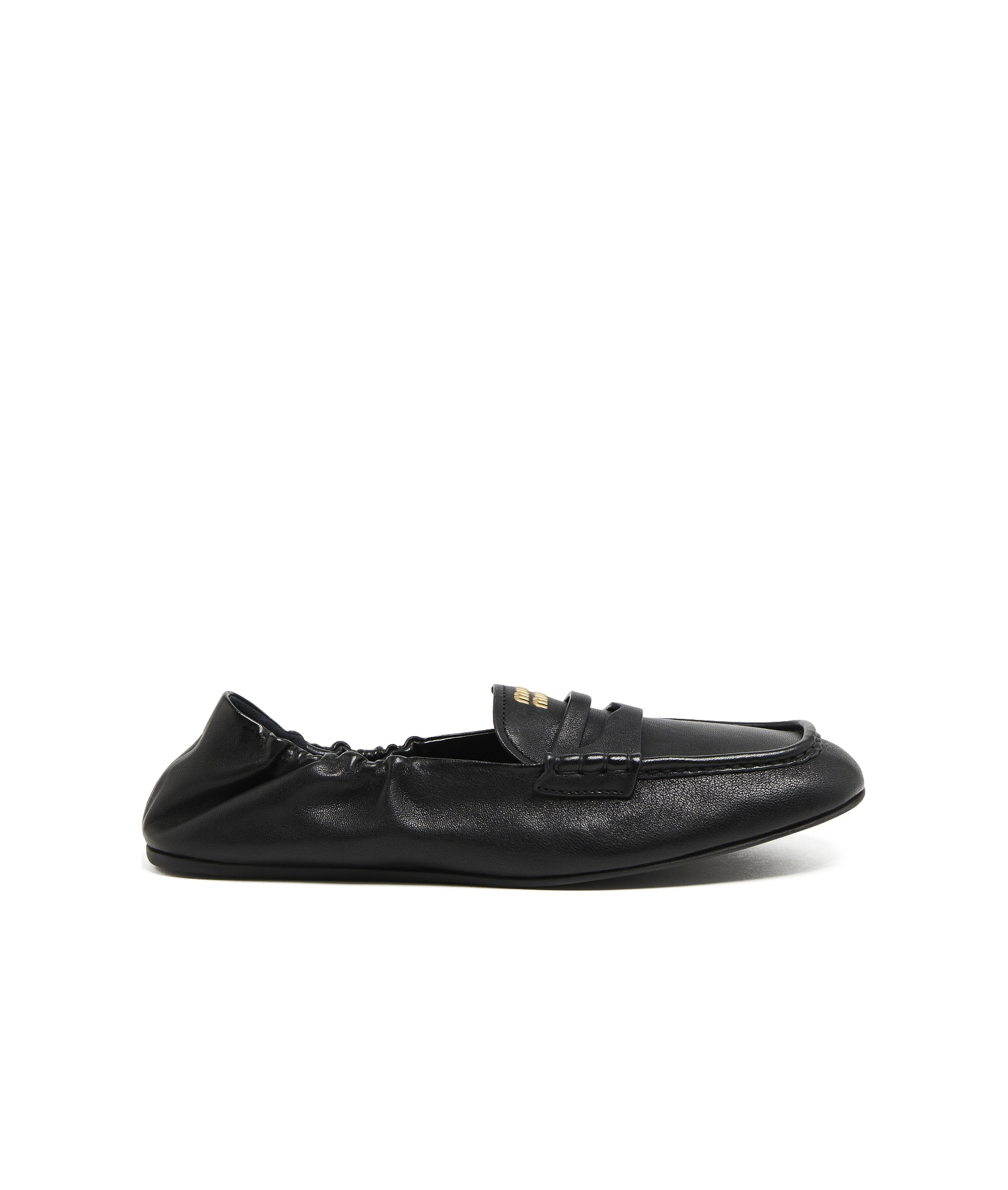 Shop Miu Miu Round Head Loafer Shoes In Black