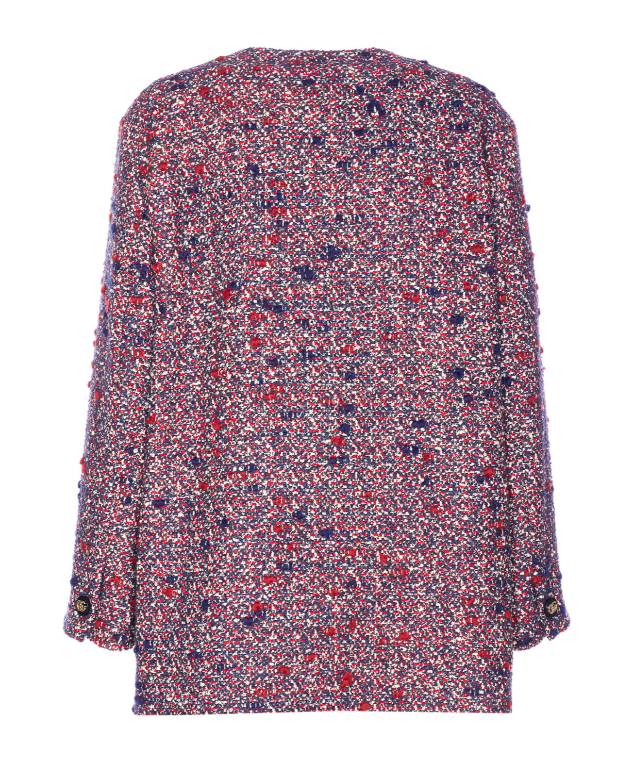 Gucci Womens Blue Red Mc Boucle-texture Round-neck Wool-blend Jacket In Pink