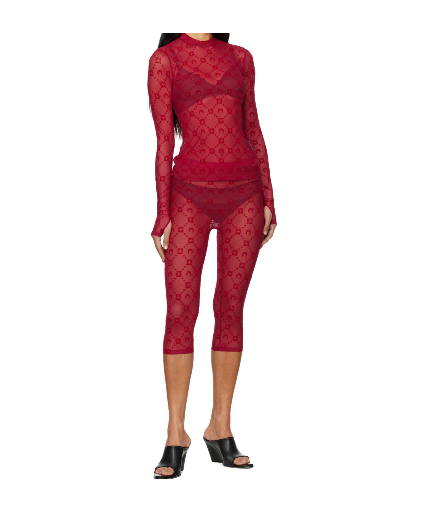 Marine Serre Red Moonogram Mesh Flock Capri Leggings In Red