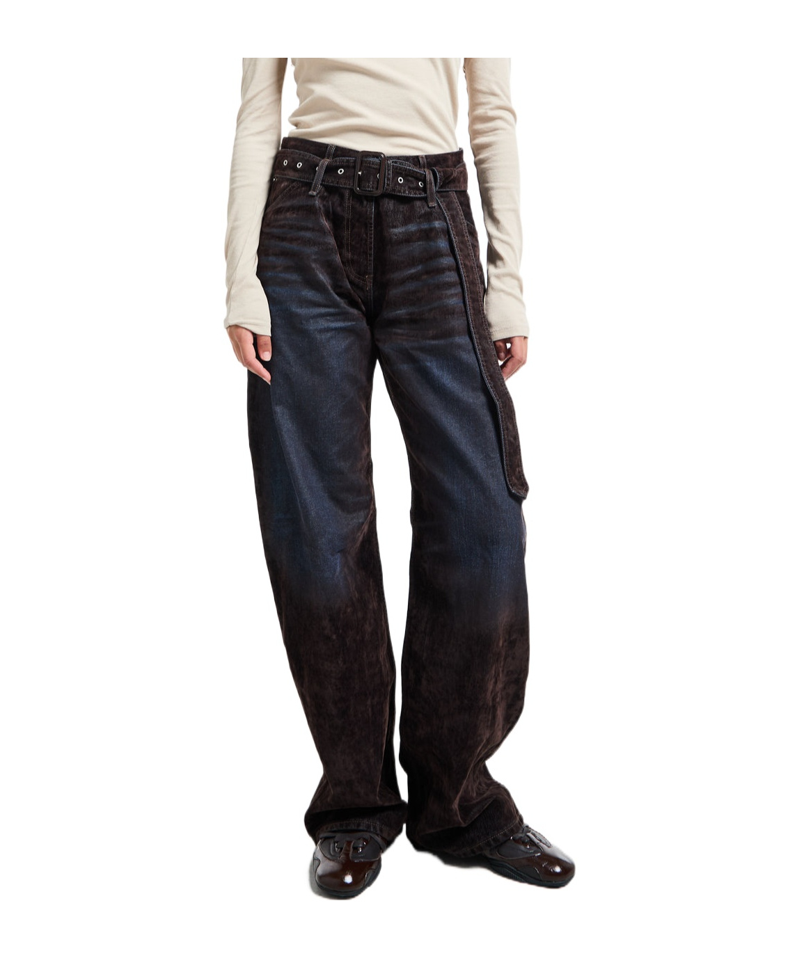Acne Studios Page Flocked Belted Jeans In Black