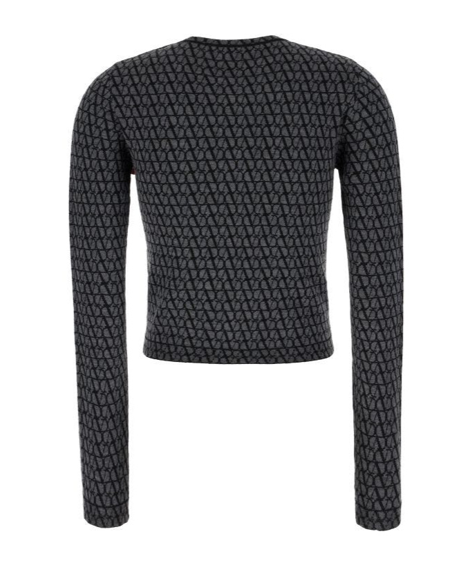 Valentino Grey Toile Iconographe Crew-neck Cardigan In Black
