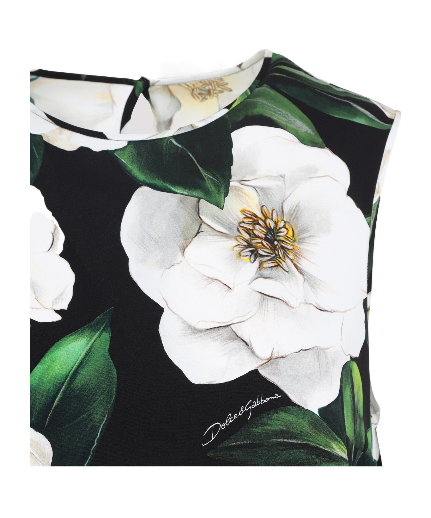 Dolce & Gabbana Gardenia Print Stretch Silk Charmeuse Sleeveless Top In White