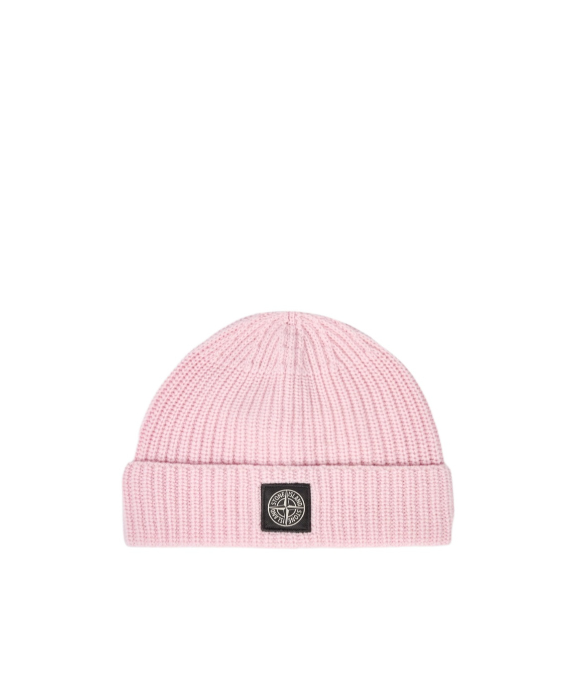 Stone Island Light Wool Knitted Beanie With Compass Patch Accessories In Pink