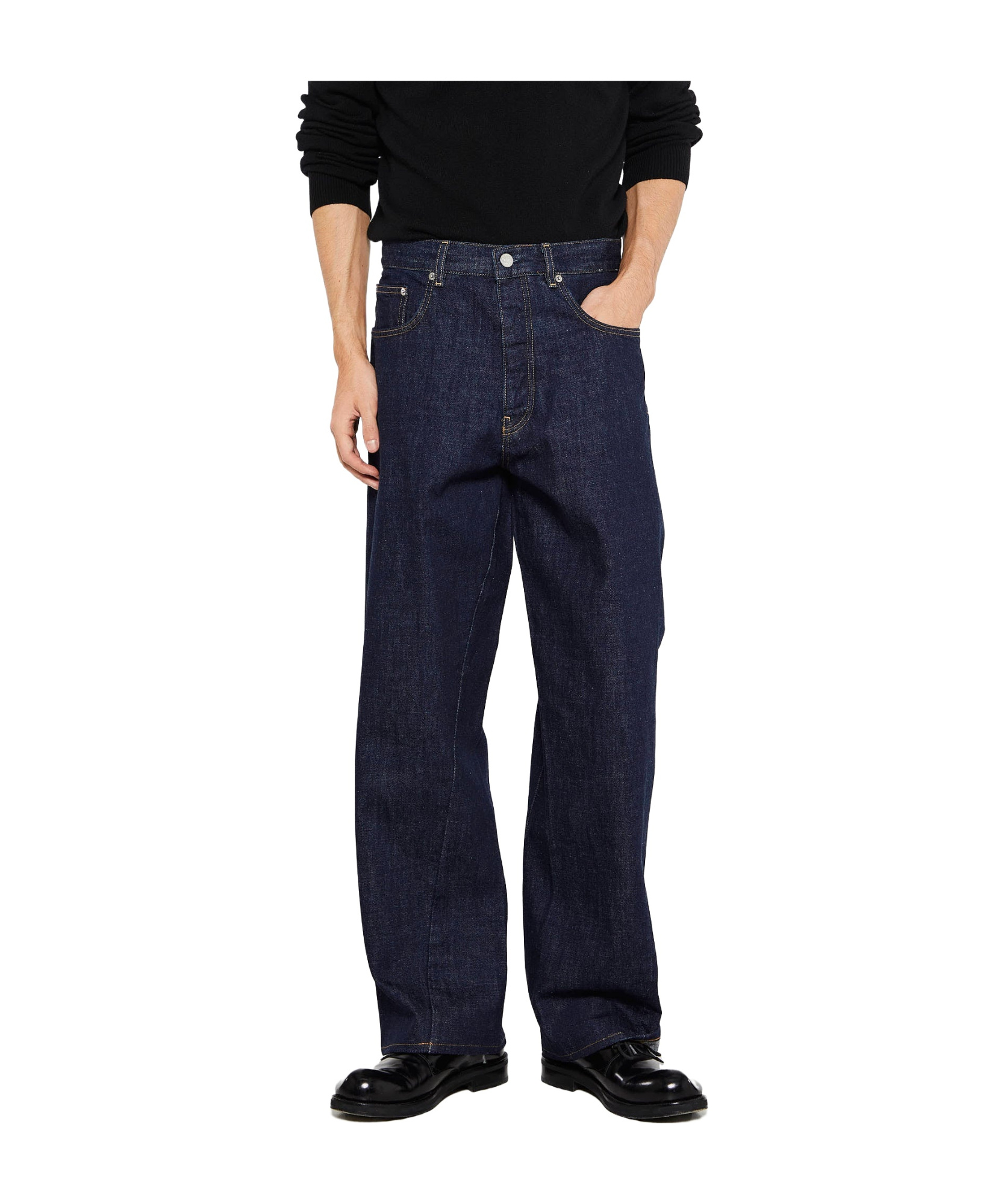 Sunflower Blue Jeans With Belt Loops And Logo Patch On The Rear In Black