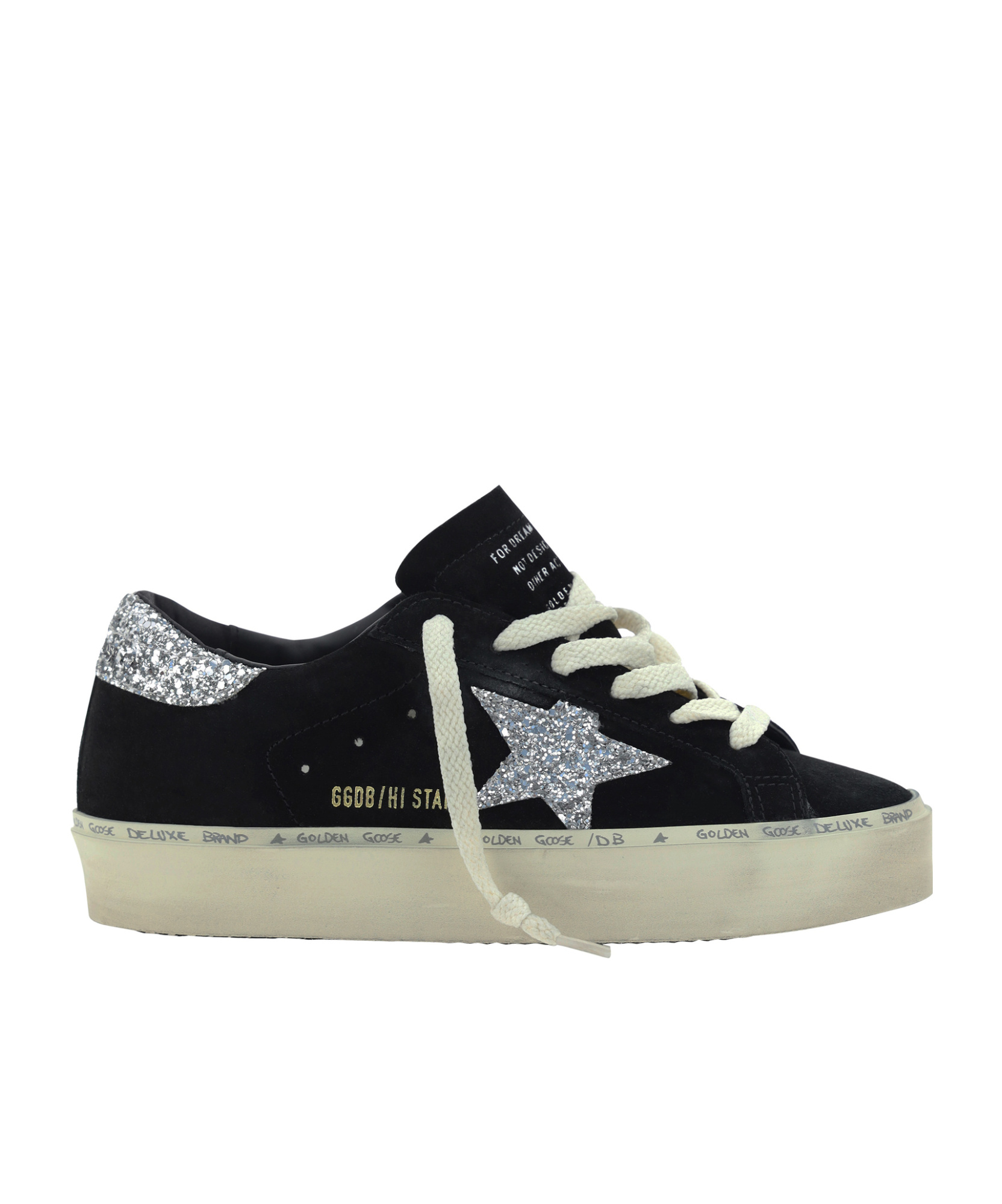 Golden Goose Hi Star Suede Sneakers With Glittered Star And Heel Tab Shoes In Black