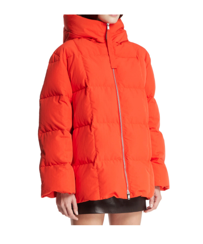 Jil Sander Zip-up Hooded Down Coat In Orange