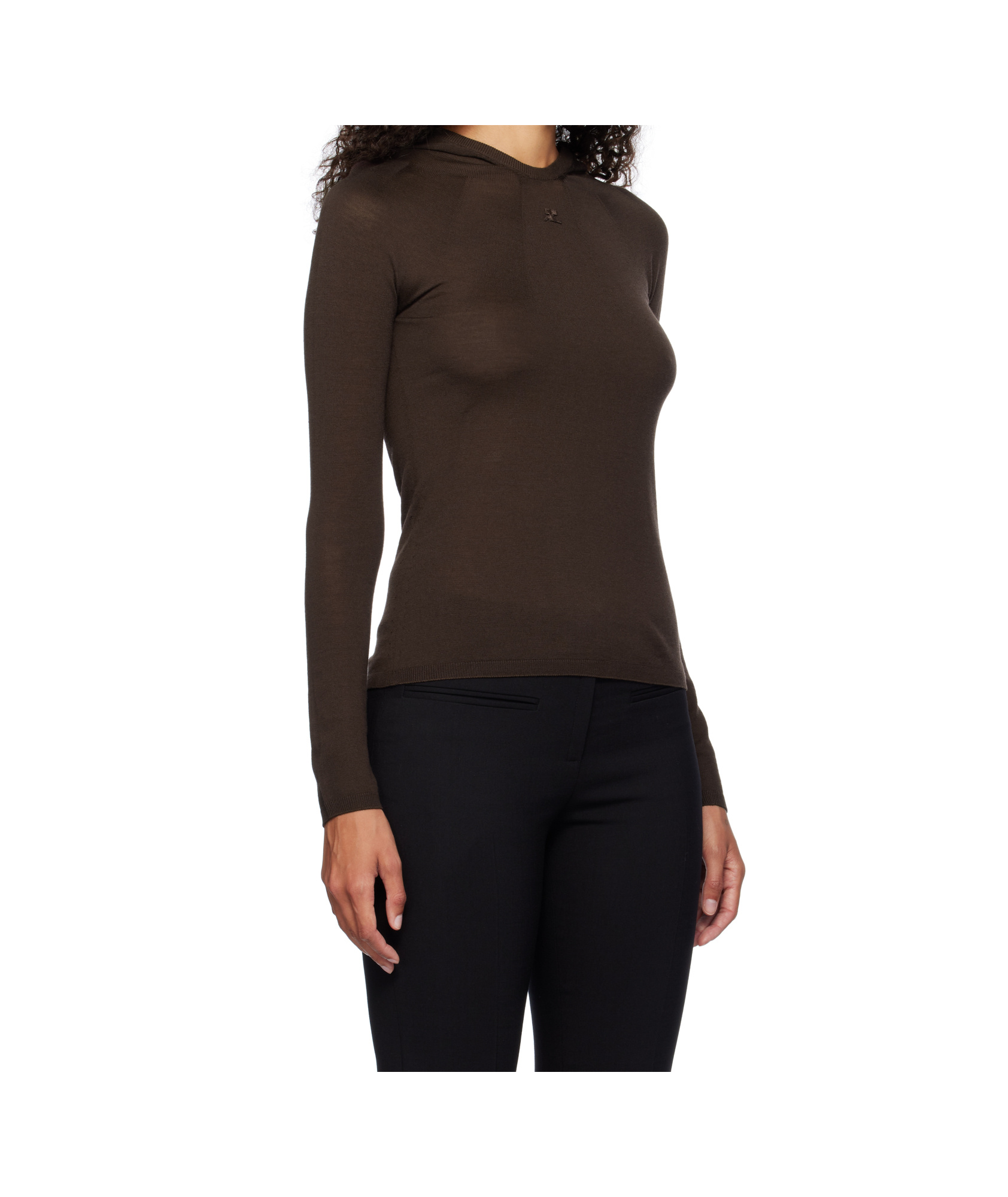 Shop Courrèges Hooded Knitted Top In Black