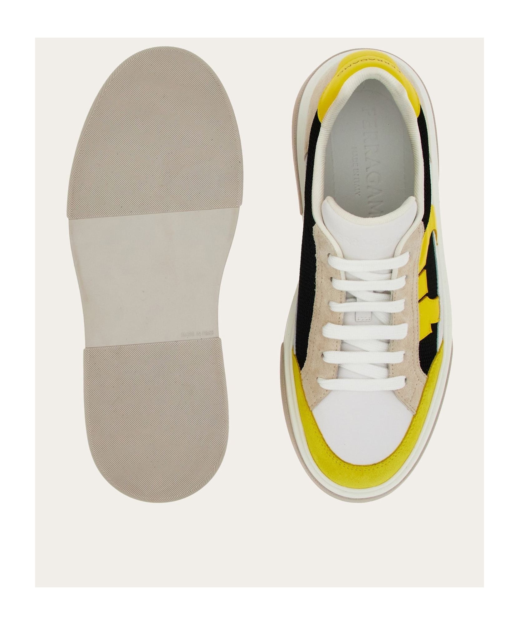Ferragamo Man Sneaker With Gancini Insert In Multicolor