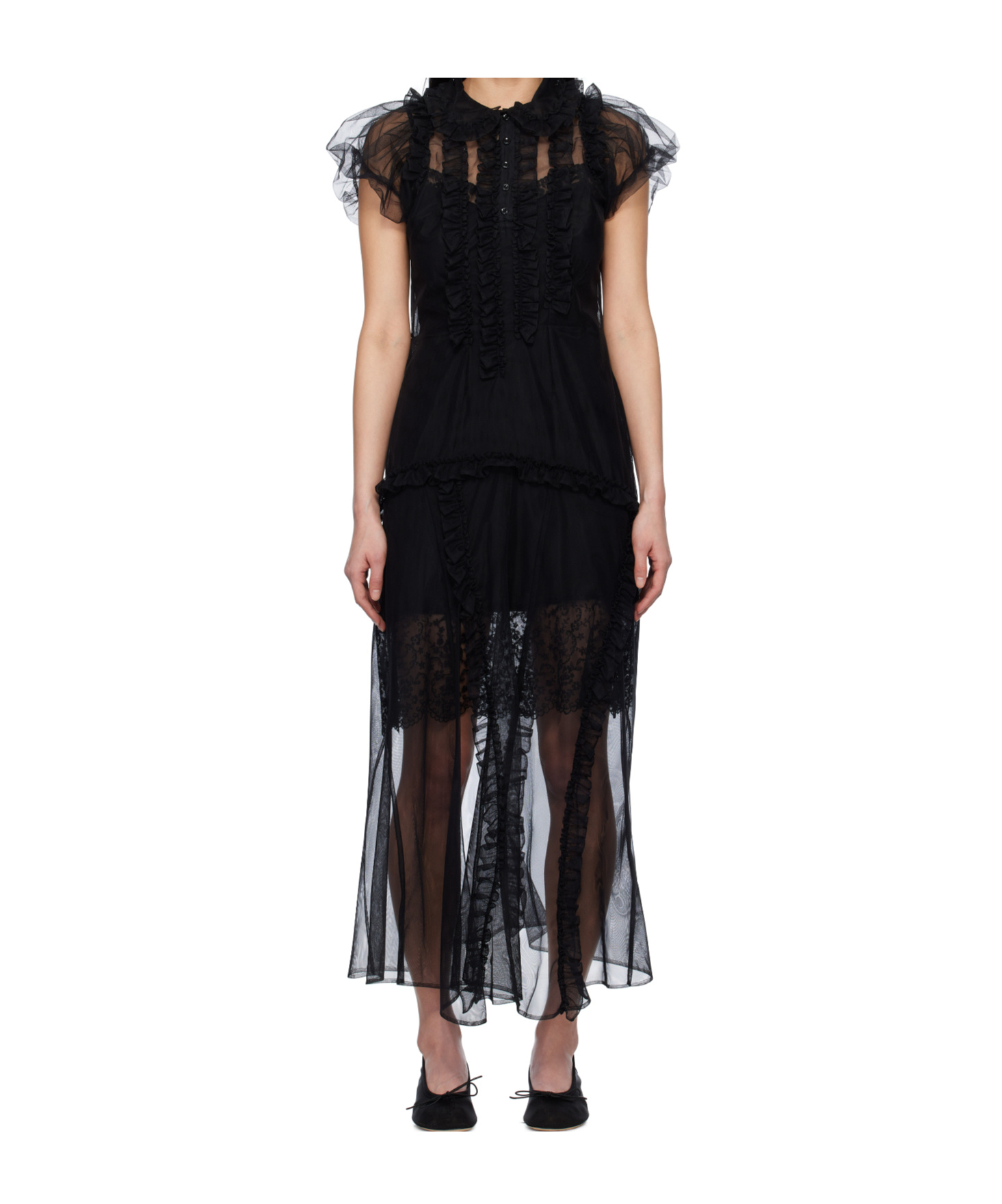 Simone Rocha Black Ruffle Frill Multi-seam Maxi Dress In Blue