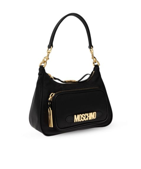 MOSCHINO MOSCHINO LOGO LETTERING ZIPPED SHOULDER BAG 