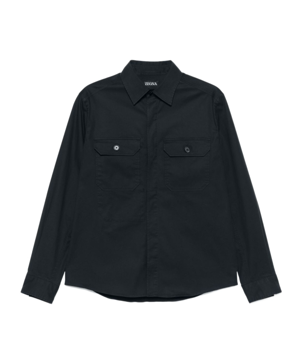 Zegna Long-sleeved Poplin Shirt In Black