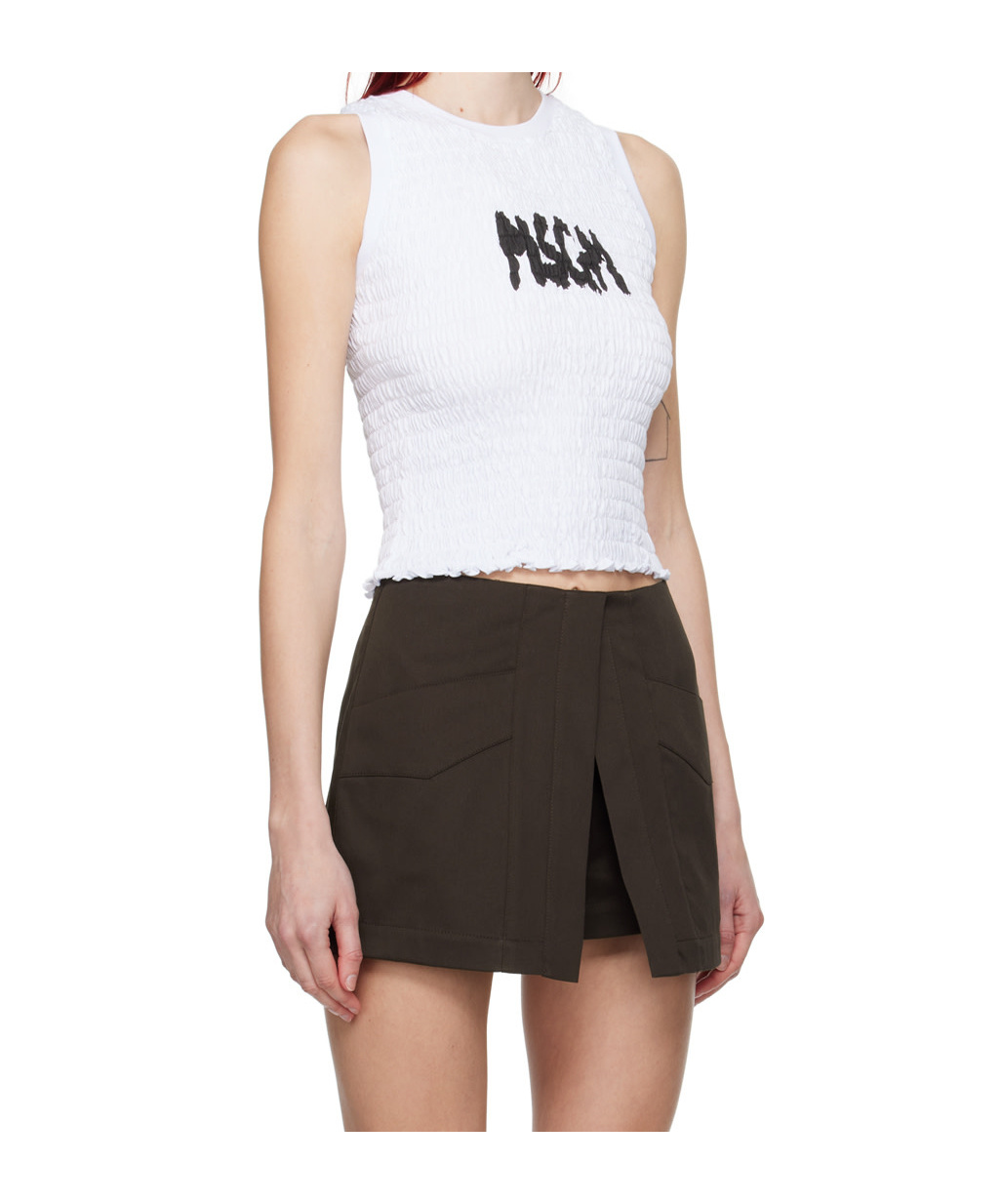 Msgm Logo-print Smocked Cotton Top