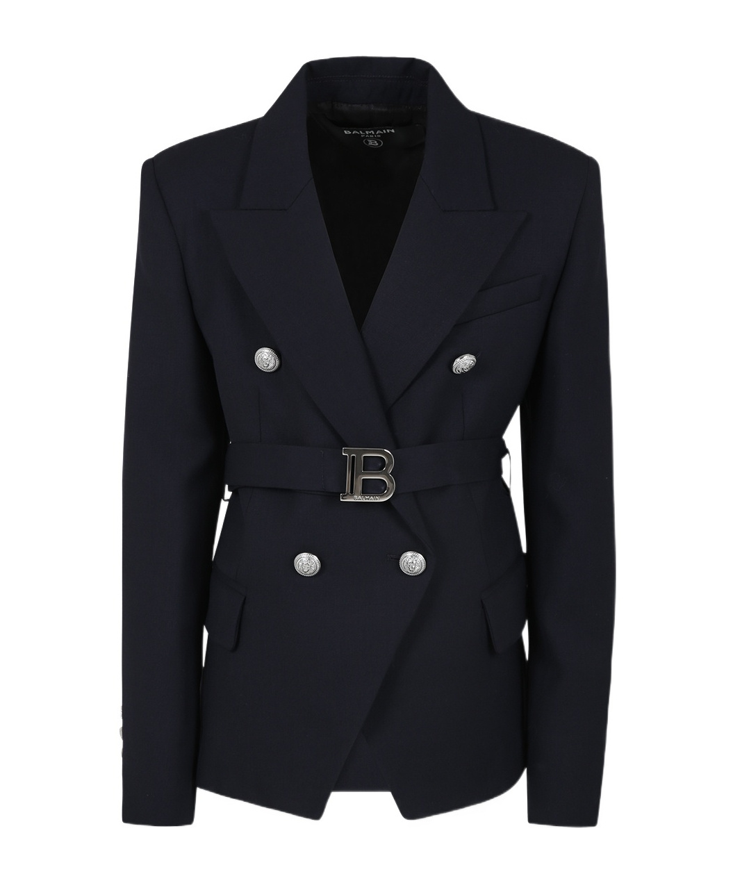 Balmain Belted Double-breasted Blazer In Black