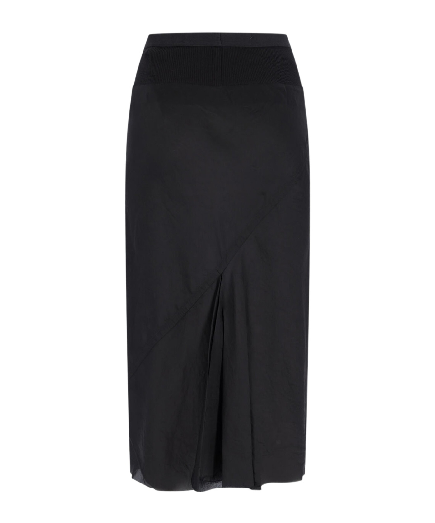 Rick Owens Asymmetric Elastic Waistband Midi Skirt In Black