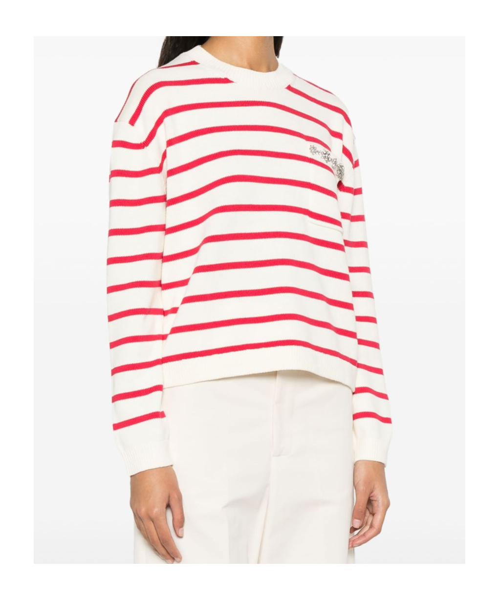 Shop Semicouture Striped Knitted Sweater In White
