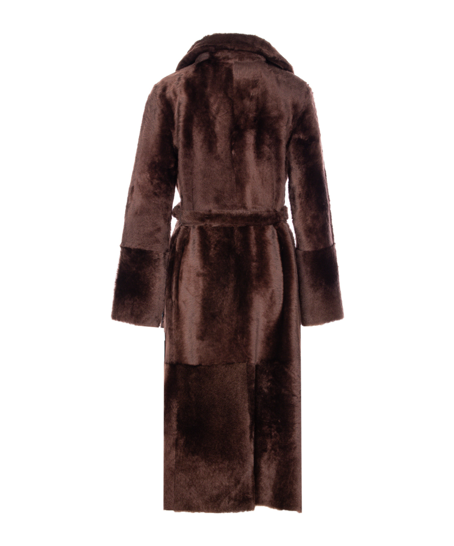 Yves Salomon Belted Faux Fur Long Coat With Pockets In Black