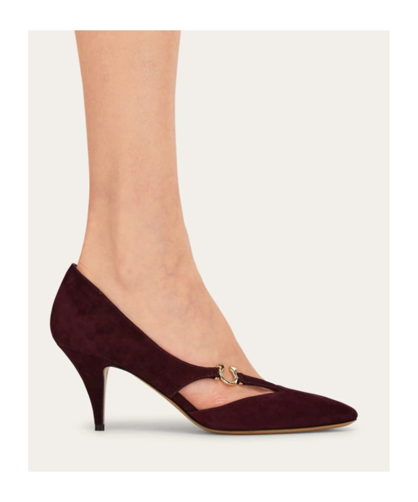 Ferragamo Hollow Detail High Heels In Burgundy