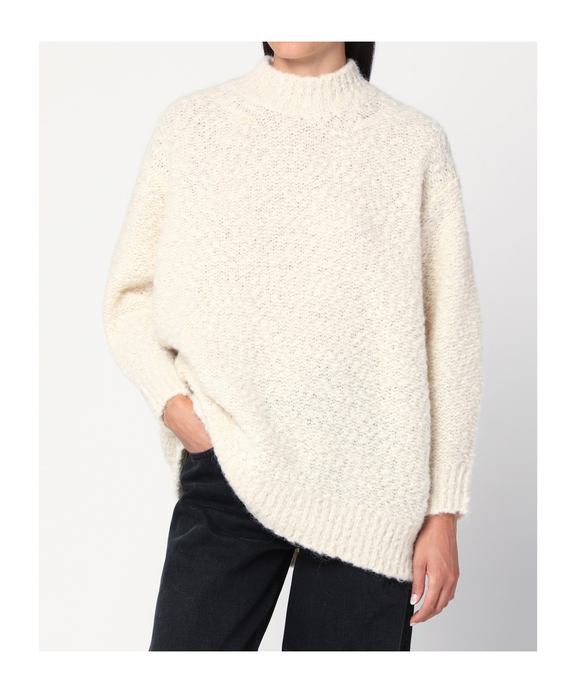 Isabel Marant Relaxed Fit High Neck Sweater With Longer Hem In White