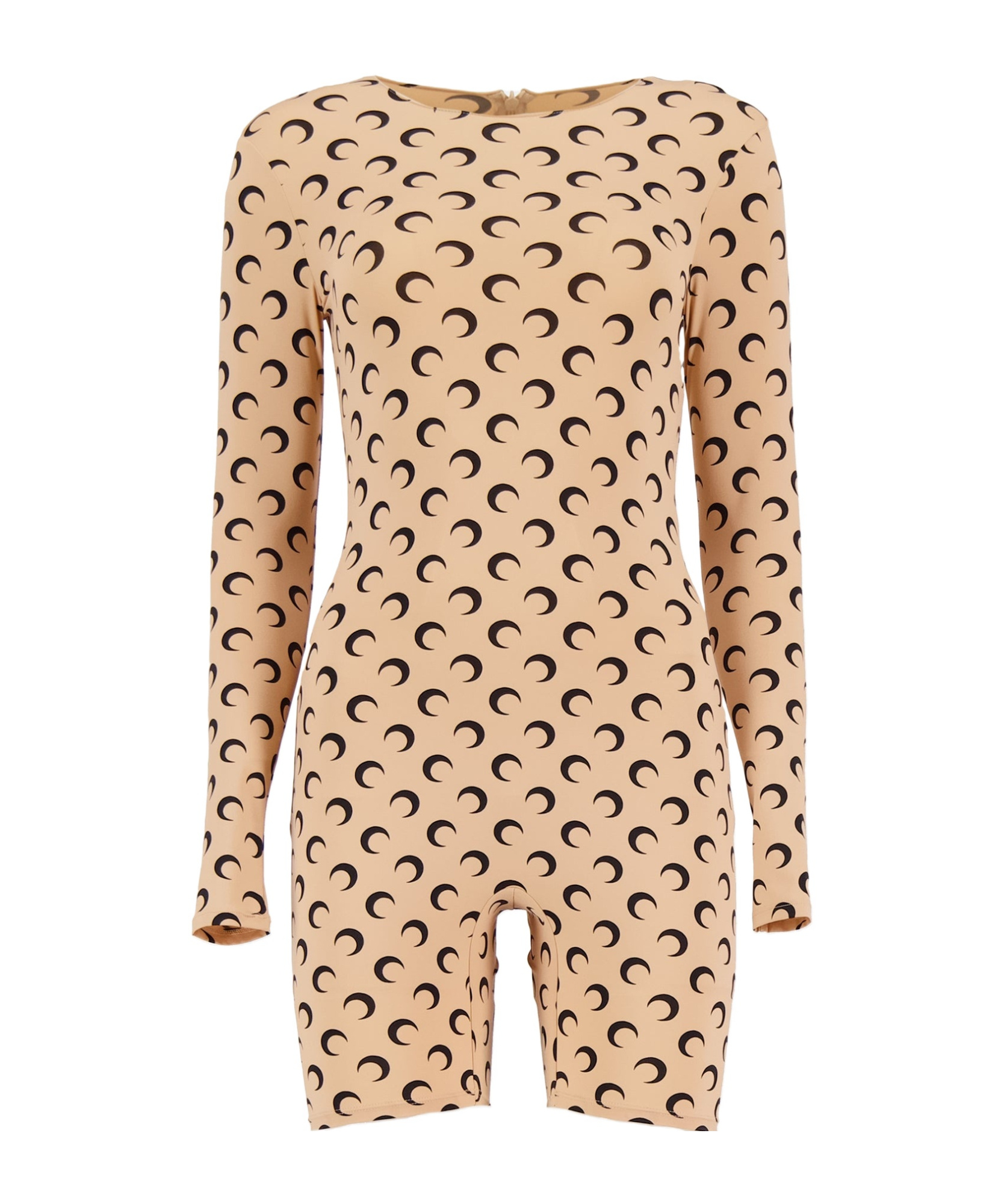 Marine Serre Moon Print Long-sleeve Short Catsuit In Nude