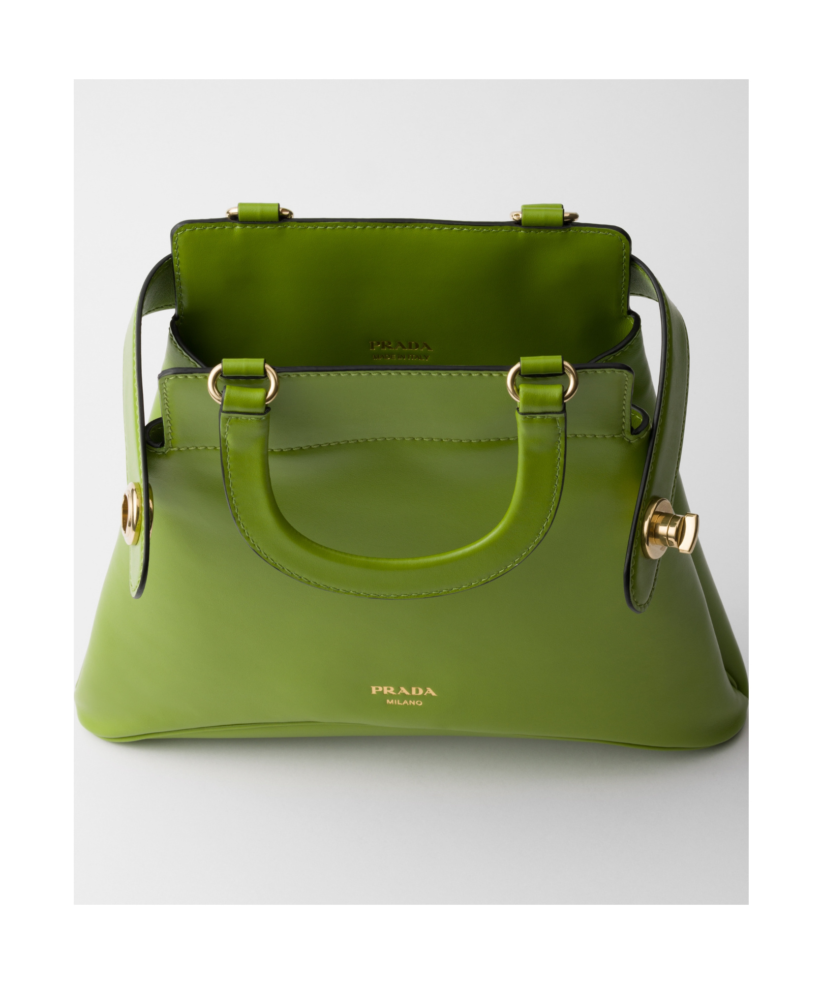 Prada Re-nylon And Leather Medium Top-handle Bag With Padlock In Fern