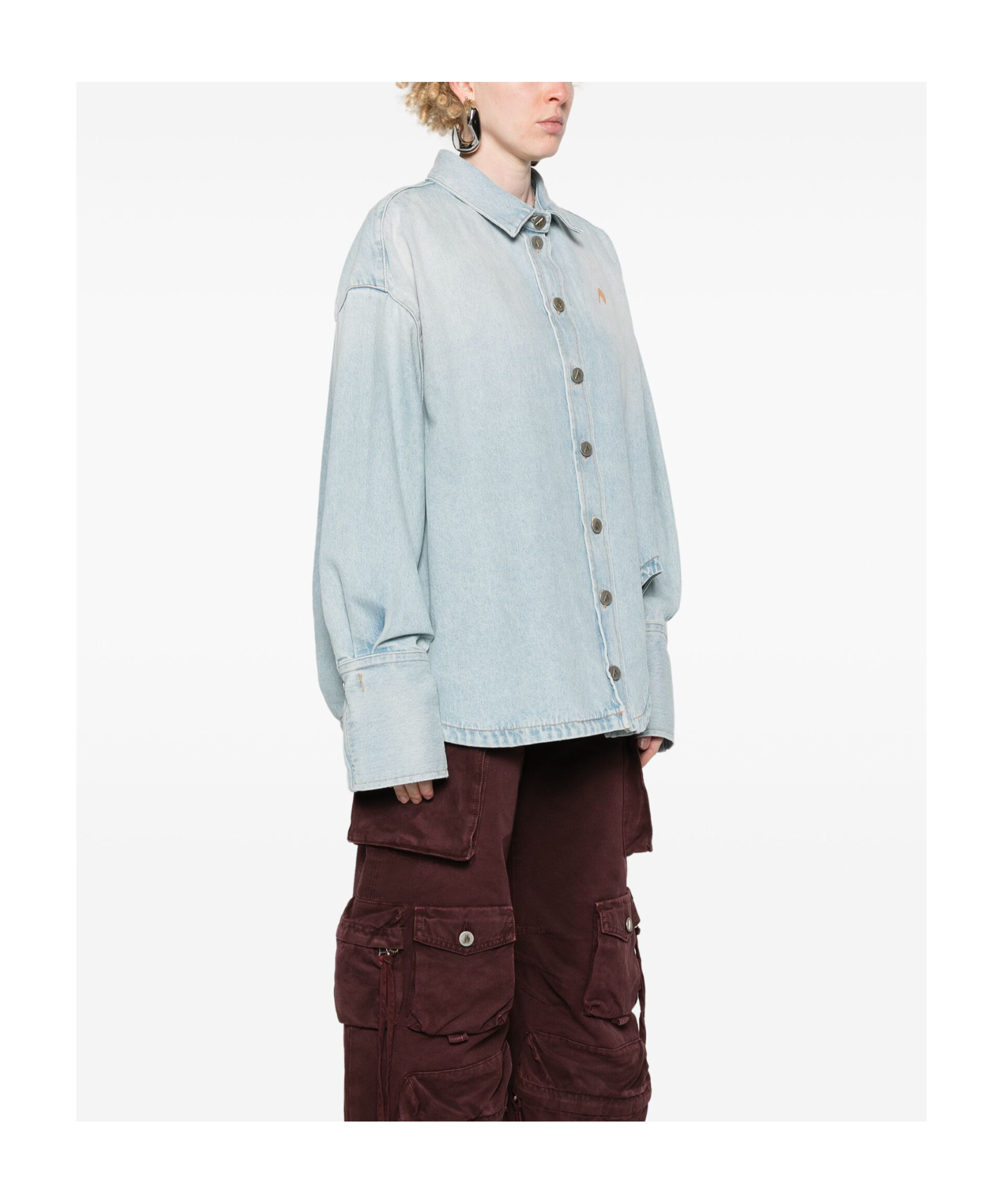 Attico Long-sleeved Denim Shirt With Shaped Slit In White