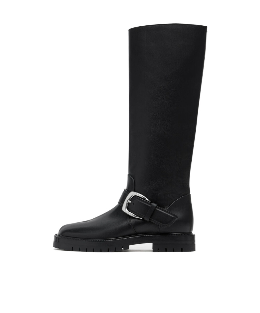 Maison Margiela Knee-high Tabi Boots Featuring Buckle Detail In Black