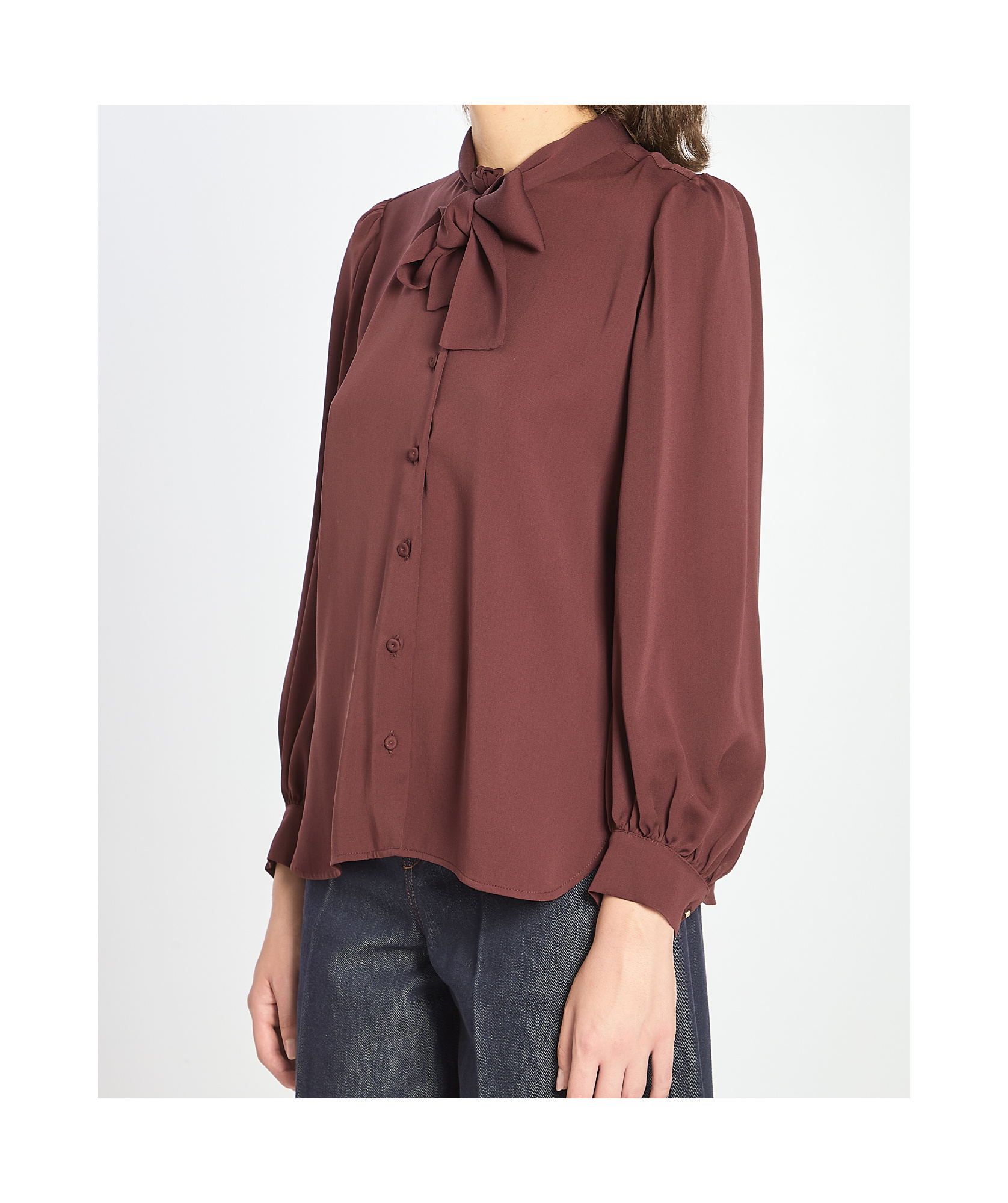 Max Mara Melania Silk Shirt Bow Detail In Brown
