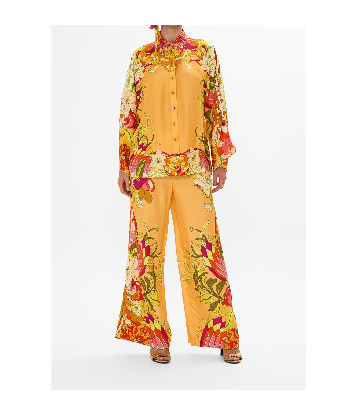 Camilla The Flower Child Society Silk Blouse In Yellow