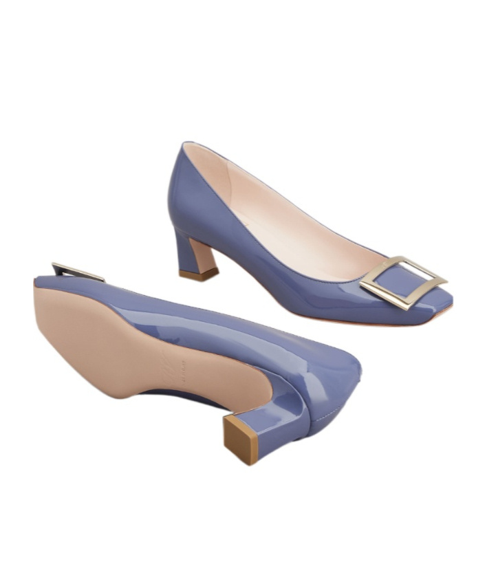 Shop Roger Vivier Trompette Patent Leather Metal Buckle High Heels In Blue