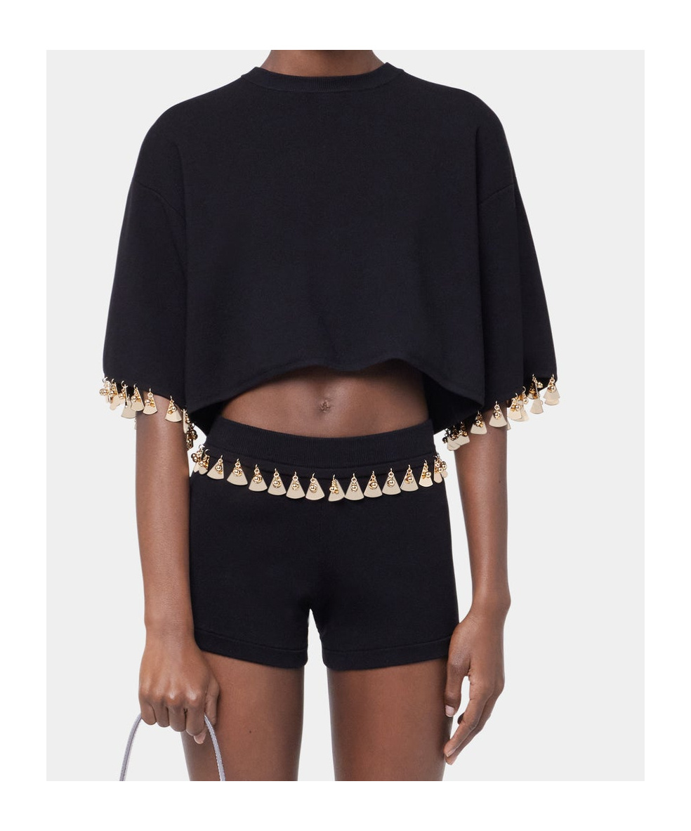 Shop Rabanne Knitted Cropped T-shirt In Black