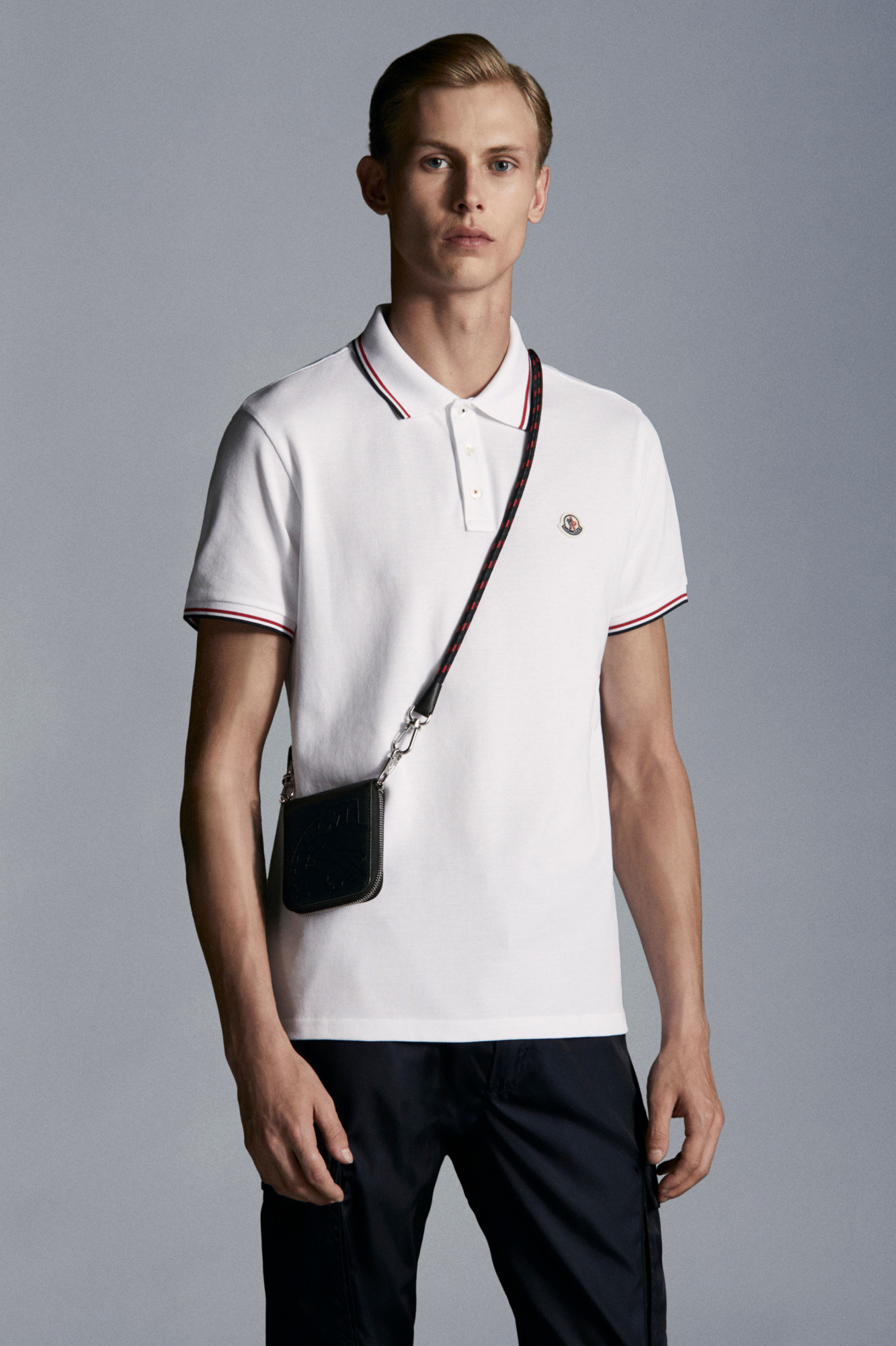 Moncler Classic White Cotton Polo With Signature Tri-color Trim In White